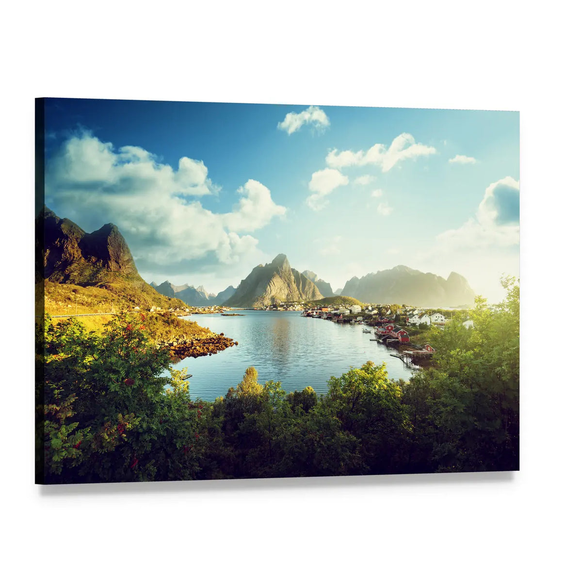 Reine Village, Lofoten Norway Canvas Wall Art, single panel gallery wrapped canvas, angled product view
