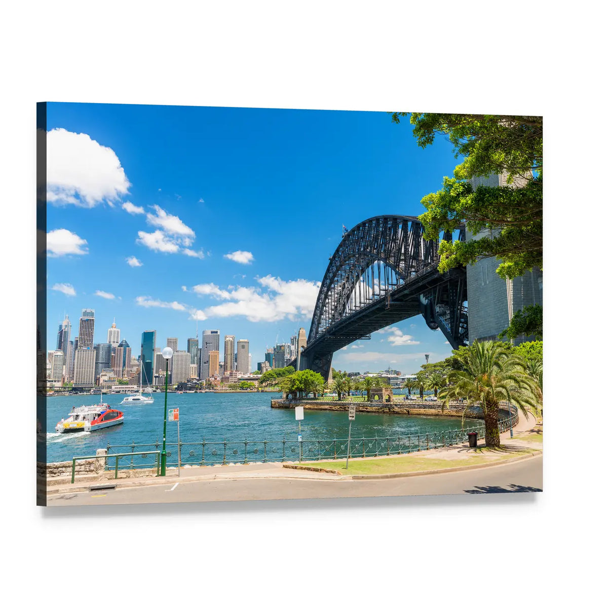 Sydney Harbour Bridge Side View Canvas Wall Art, single panel gallery wrapped canvas, angled product view