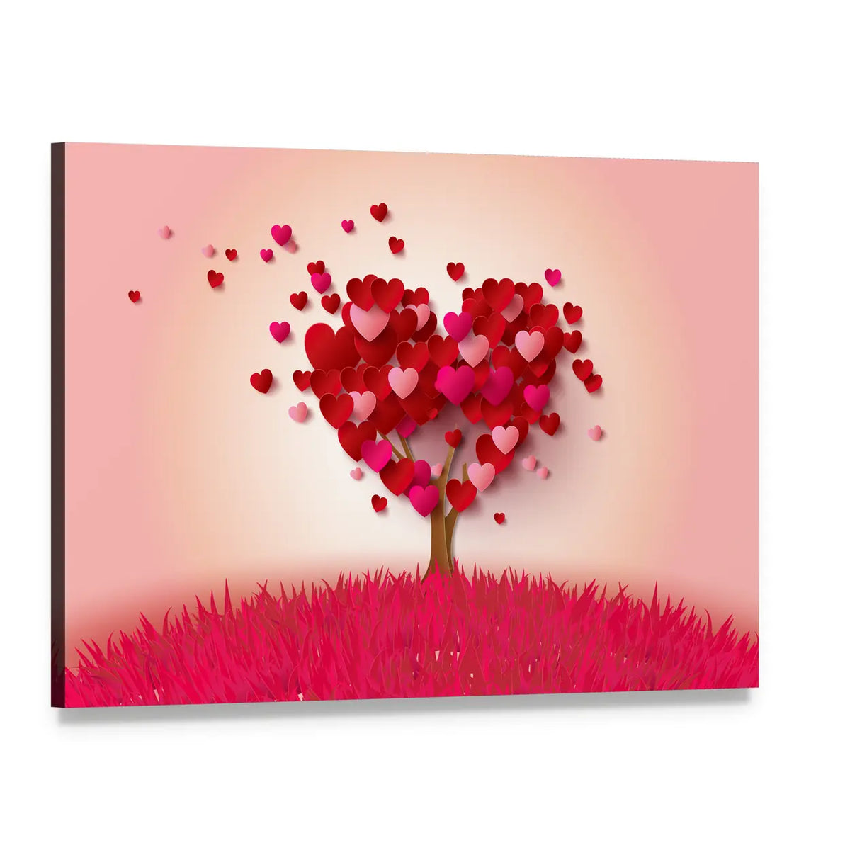 Love Tree With Heart Leaves Canvas Wall Art, single panel gallery wrapped canvas, angled product view