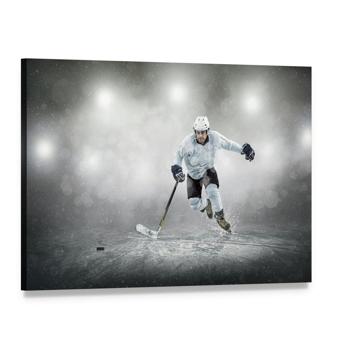 Ice Hockey Player in Action Canvas Wall Art, single panel gallery wrapped canvas, angled product view