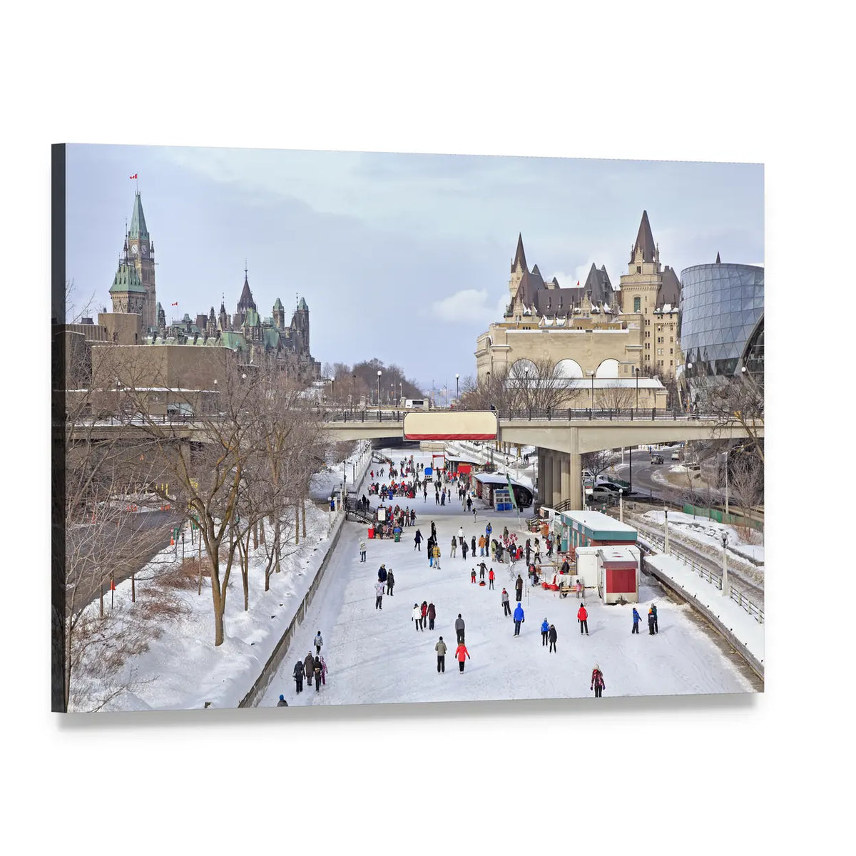 Parliament of Canada in Winter Canvas Wall Art, single panel gallery wrapped canvas, angled product view