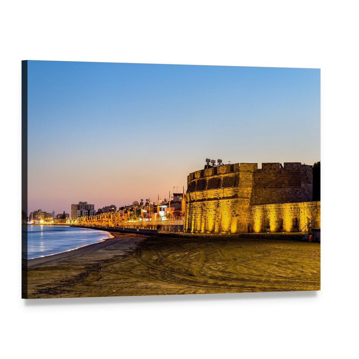 Larnaca Castle at Dusk Canvas Wall Art, single panel gallery wrapped canvas, angled product view