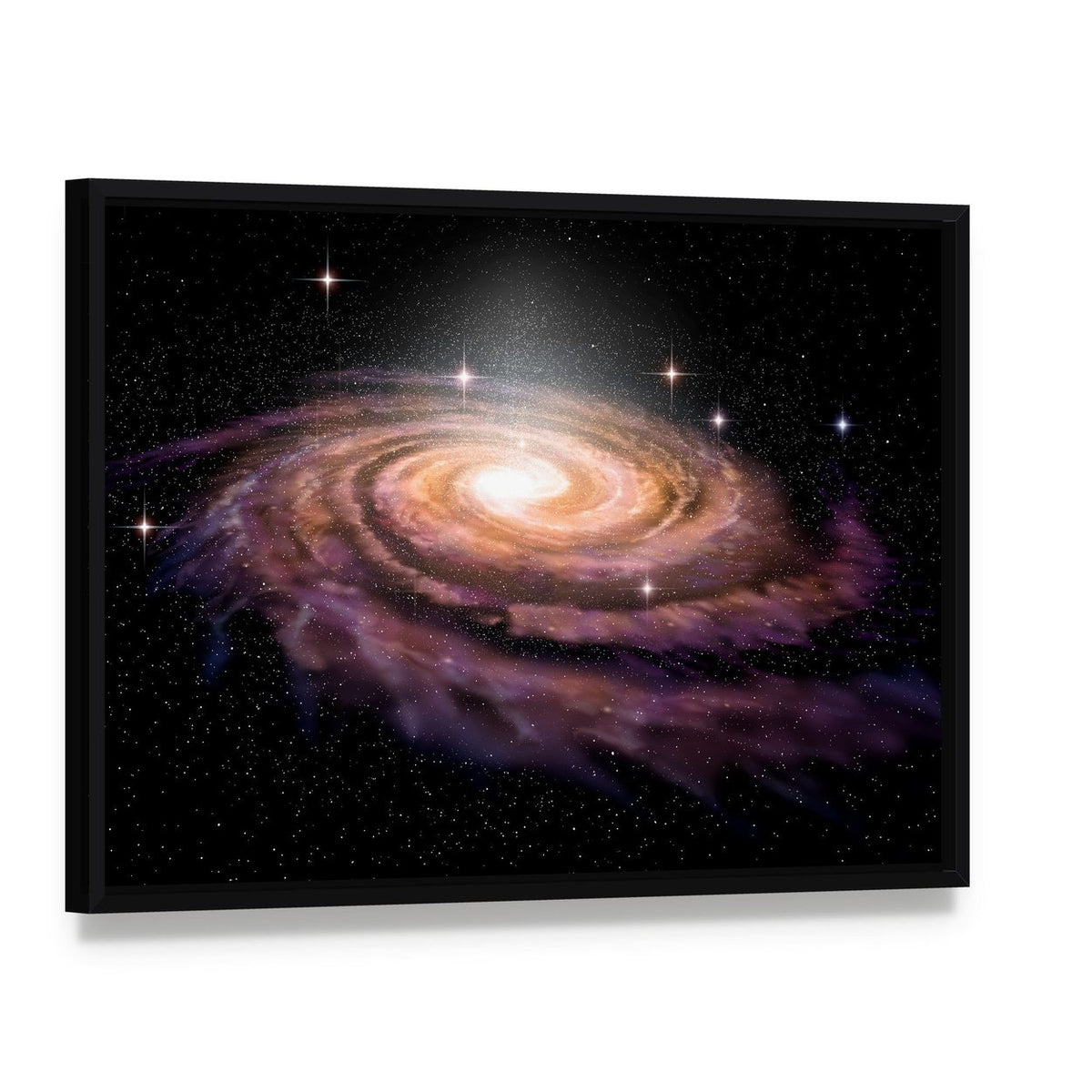 Spiral Galaxy in Deep Space Illustration Canvas Wall Art, framed canvas in a black floater frame, angled product view