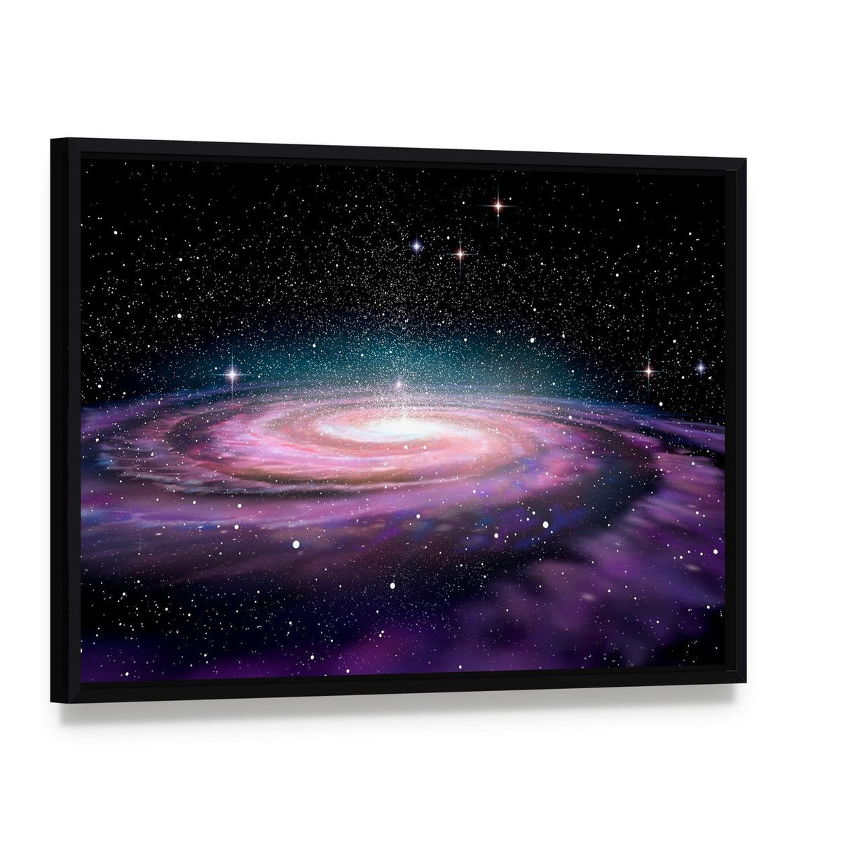 Spiral Galaxy in Deep Space Illustration Canvas Wall Art, framed canvas in a black floater frame, angled product view