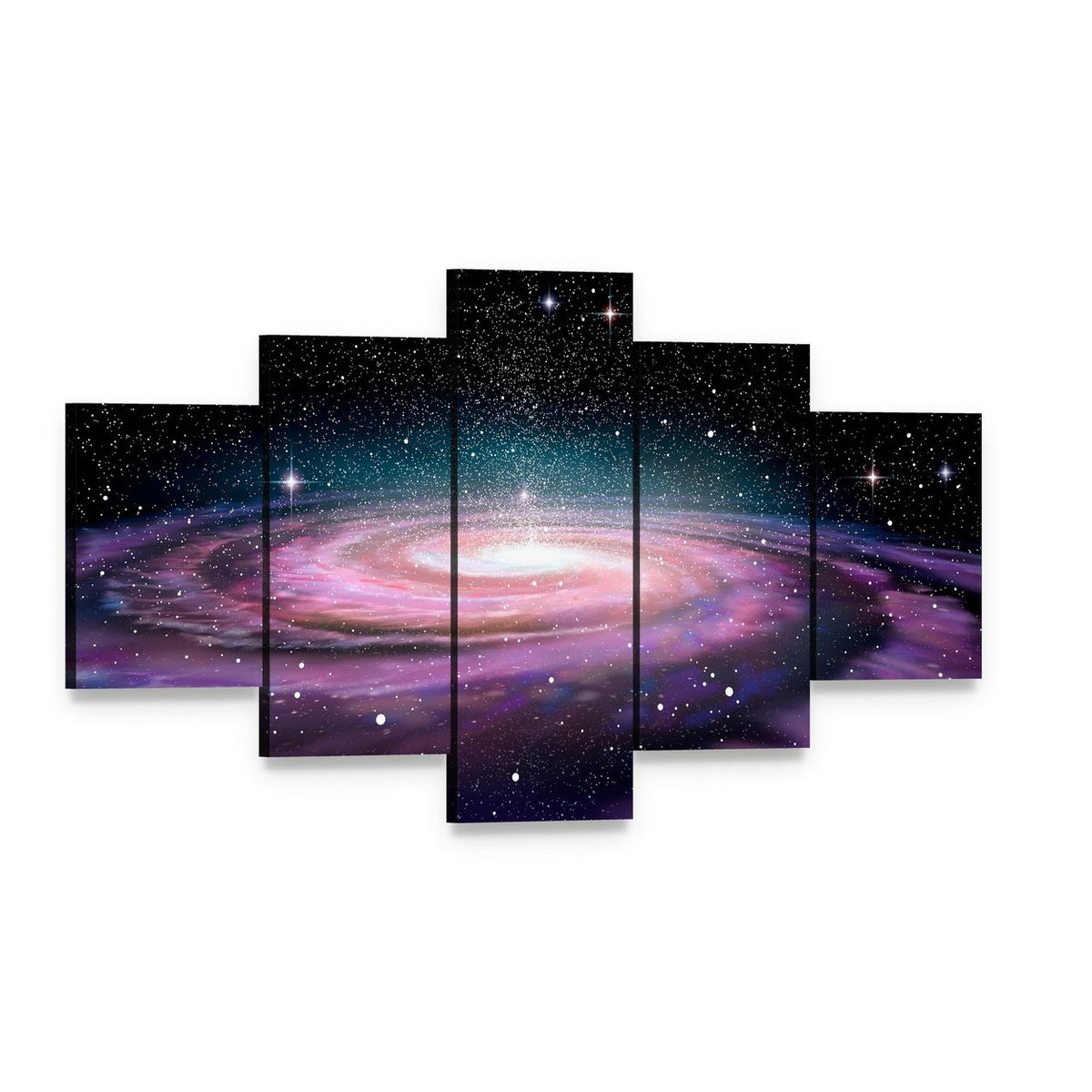 Spiral Galaxy in Deep Space Illustration Canvas Wall Art, 5 panel 5 Star layout gallery wrapped canvas set, angled product view