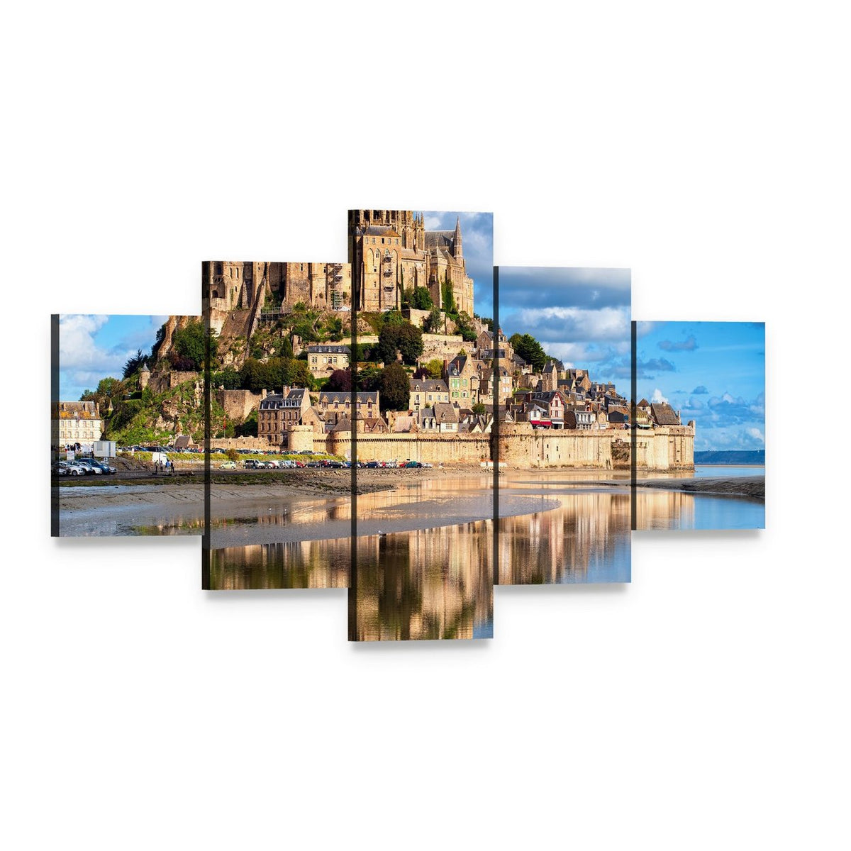 Mont Saint-michel Canvas Wall Art, 5 panel 5 Star layout gallery wrapped canvas set, angled product view