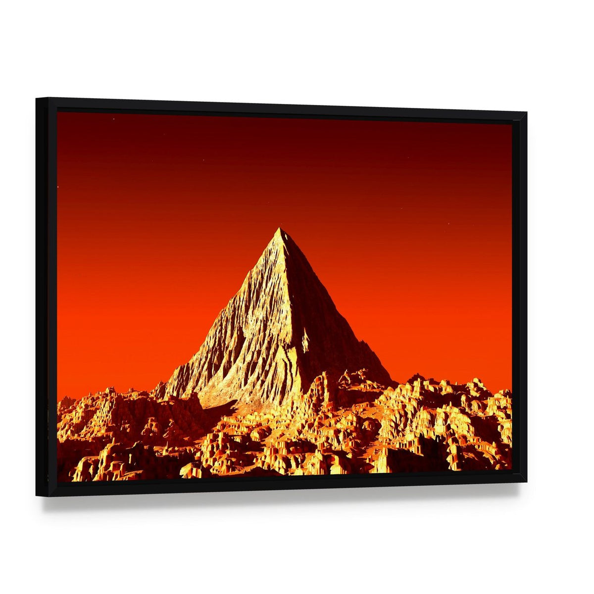 Pyramid on Mars Canvas Wall Art, framed canvas in a black floater frame, angled product view