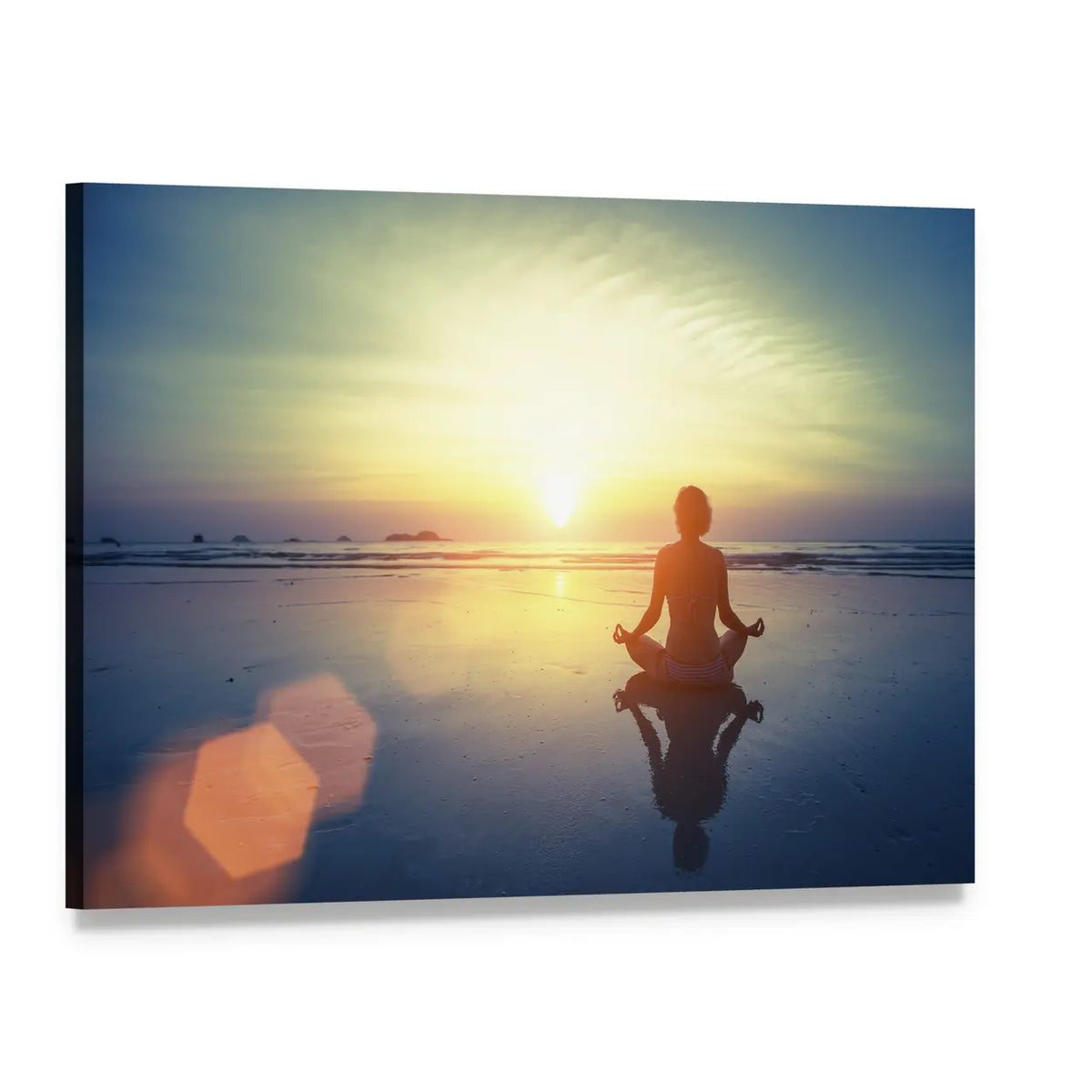 Yoga Woman at Sunset Canvas Wall Art, single panel gallery wrapped canvas, angled product view