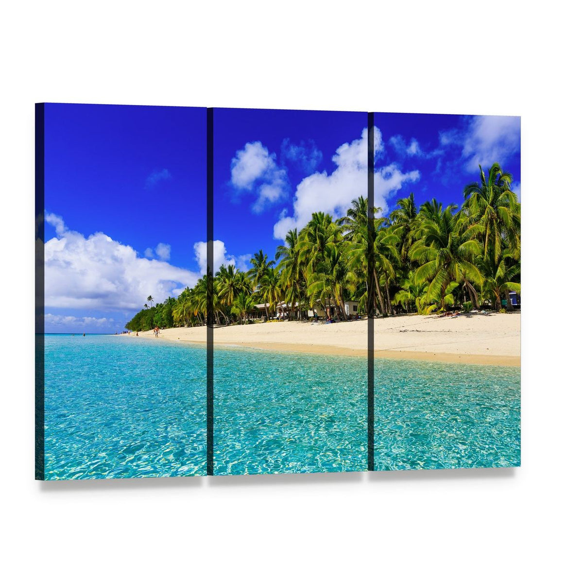 Tropical Beach at Dravuni Island Canvas Wall Art, 3 panel 3 Horizontal layout gallery wrapped canvas set, angled product view