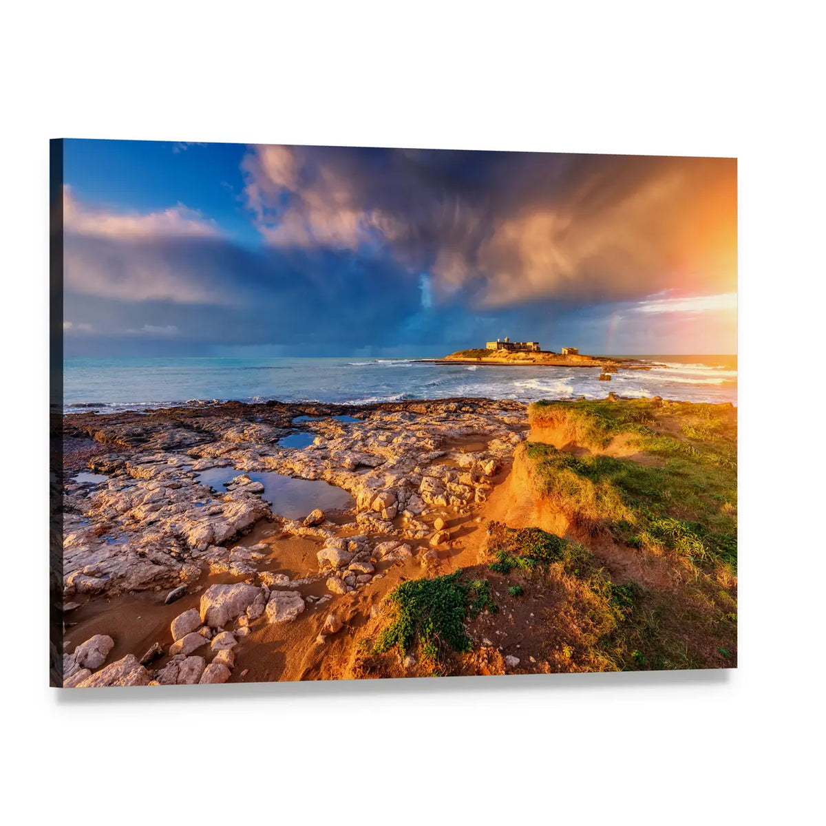 Isola Delle Correnti Sunset Coastline Canvas Wall Art, single panel gallery wrapped canvas, angled product view