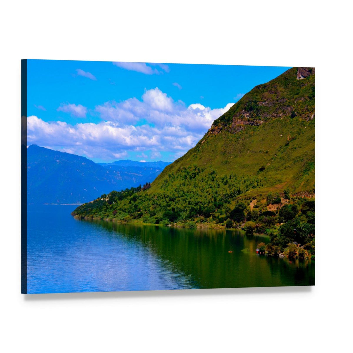 Hills Around a Reflective Mountain Lake Canvas Wall Art, single panel gallery wrapped canvas, angled product view