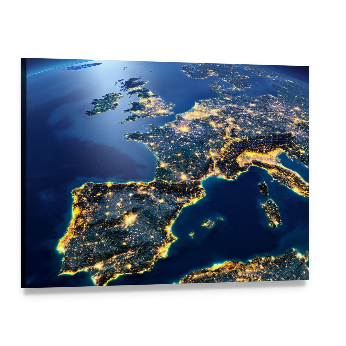 Planet Earth Night View Canvas Wall Art, single panel gallery wrapped canvas, angled product view