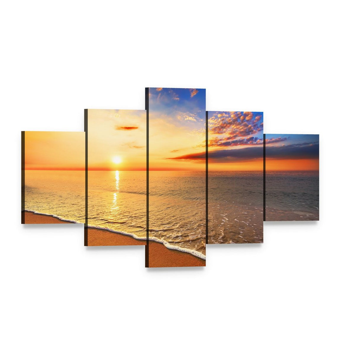 Sunrise on the Beach Canvas Wall Art, 5 panel 5 Star layout gallery wrapped canvas set, angled product view