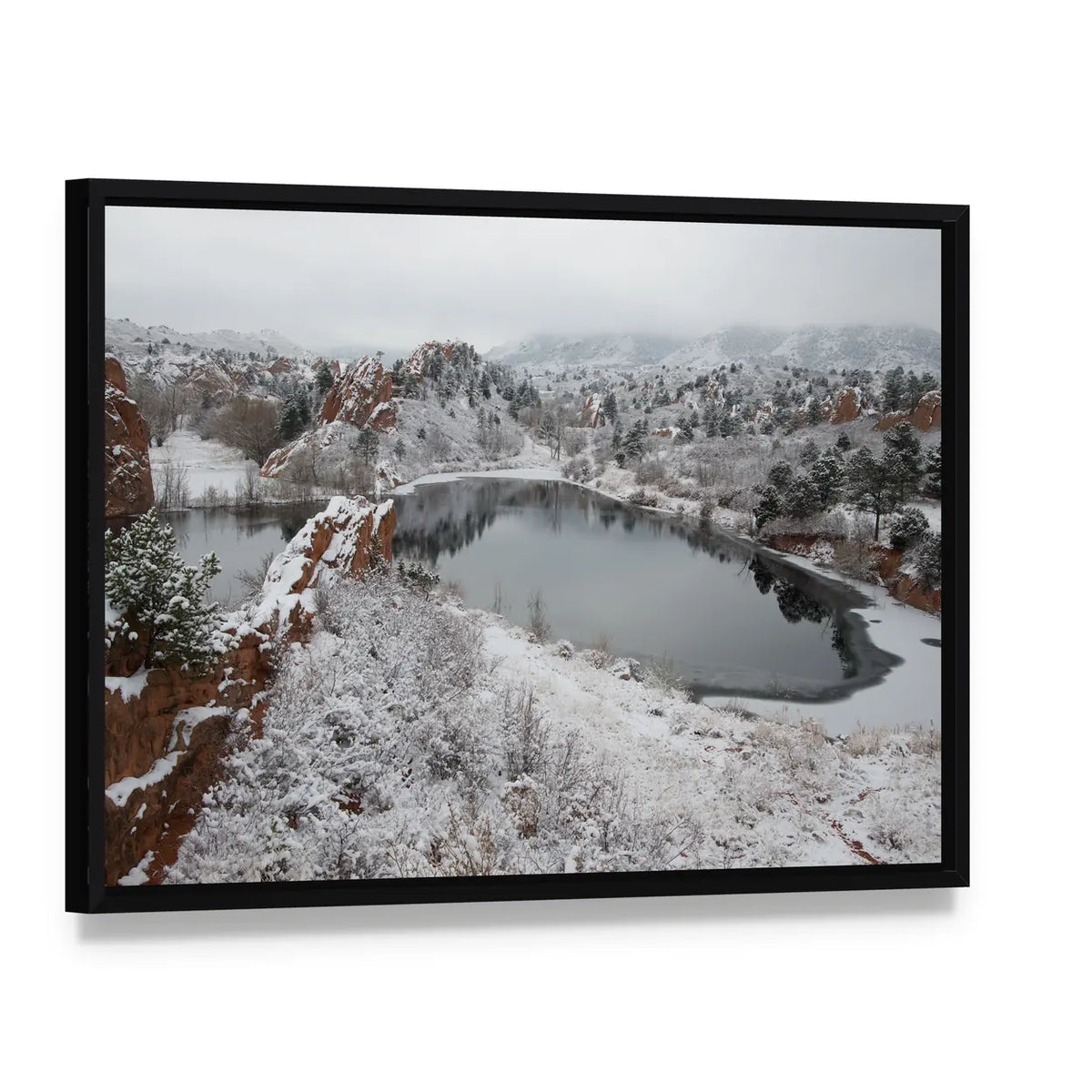 Red Rock Canyon After Fresh Snow Canvas Wall Art, framed canvas in a black floater frame, angled product view