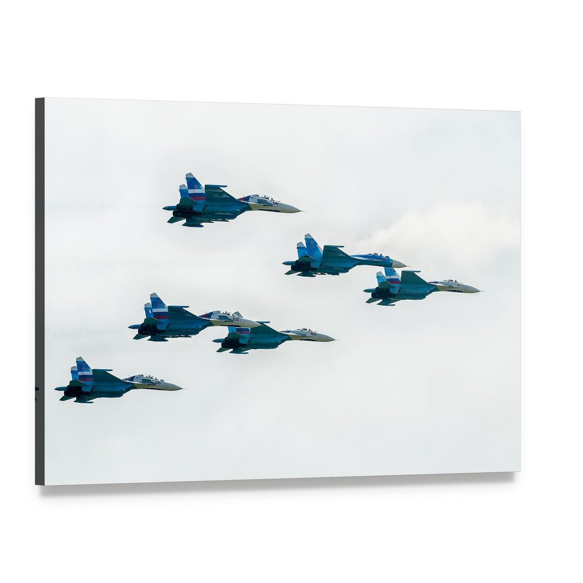 Russian Su-27 Fighters in Formation Canvas Wall Art, single panel gallery wrapped canvas, angled product view