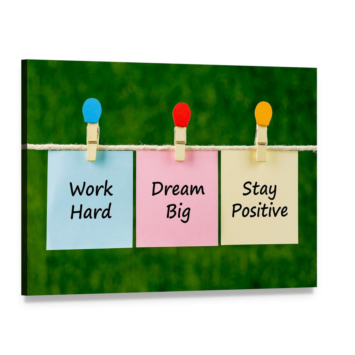 Motivational Quote on Green Sticky Notes Canvas Wall Art, single panel gallery wrapped canvas, angled product view