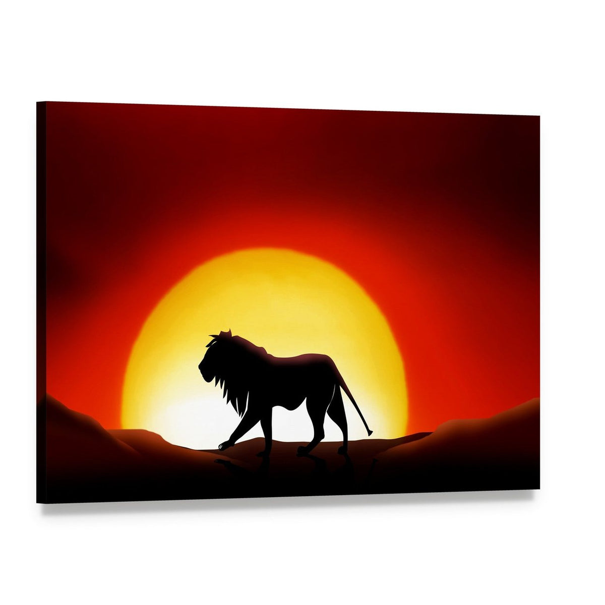 Lonesome Lion Canvas Wall Art, single panel gallery wrapped canvas, angled product view