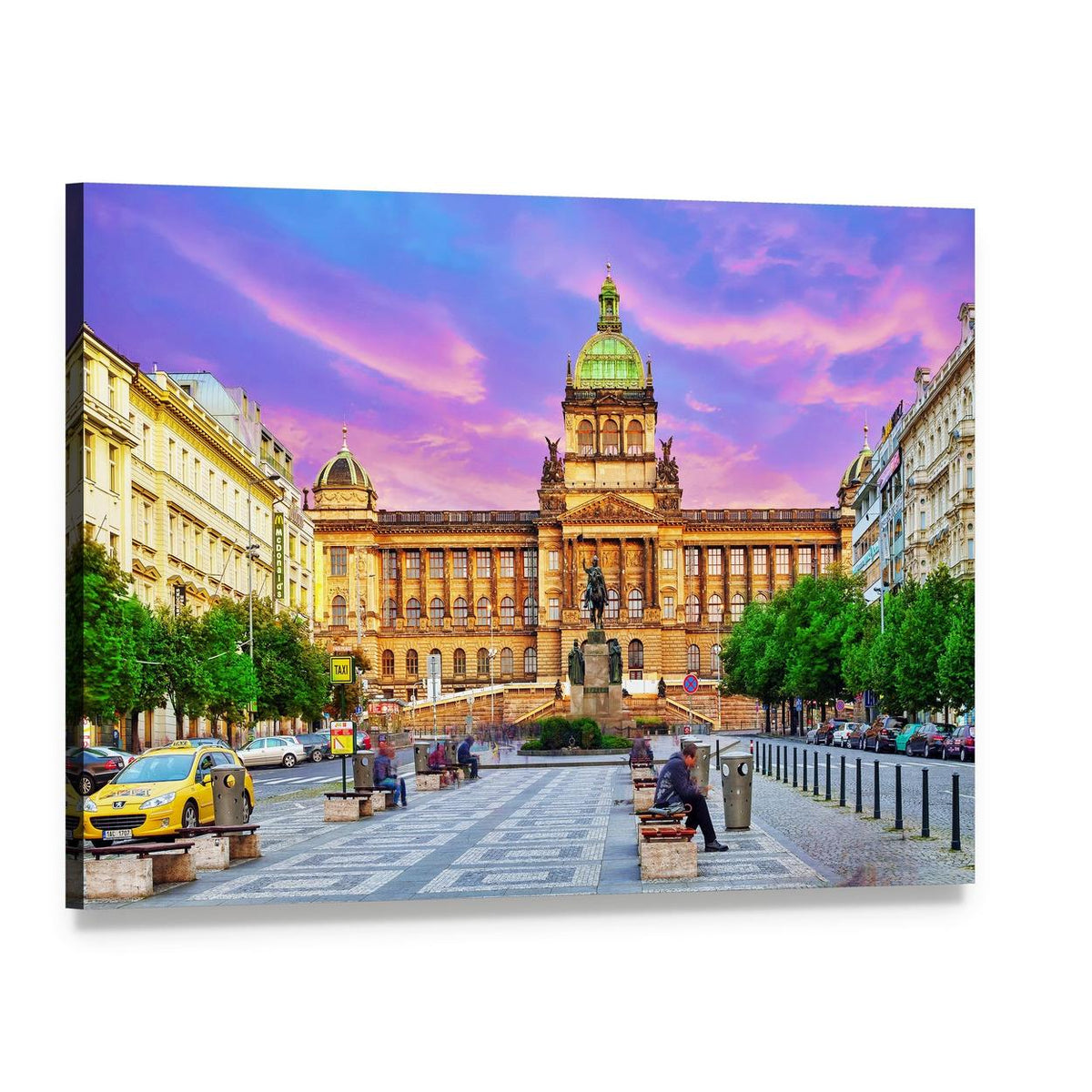 People on Wenceslas Square at Night Canvas Wall Art, single panel gallery wrapped canvas, angled product view