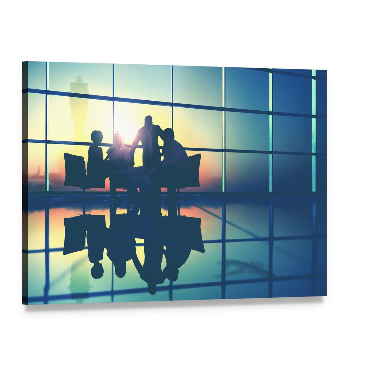Business Meeting at Sunset Canvas Wall Art, single panel gallery wrapped canvas, angled product view