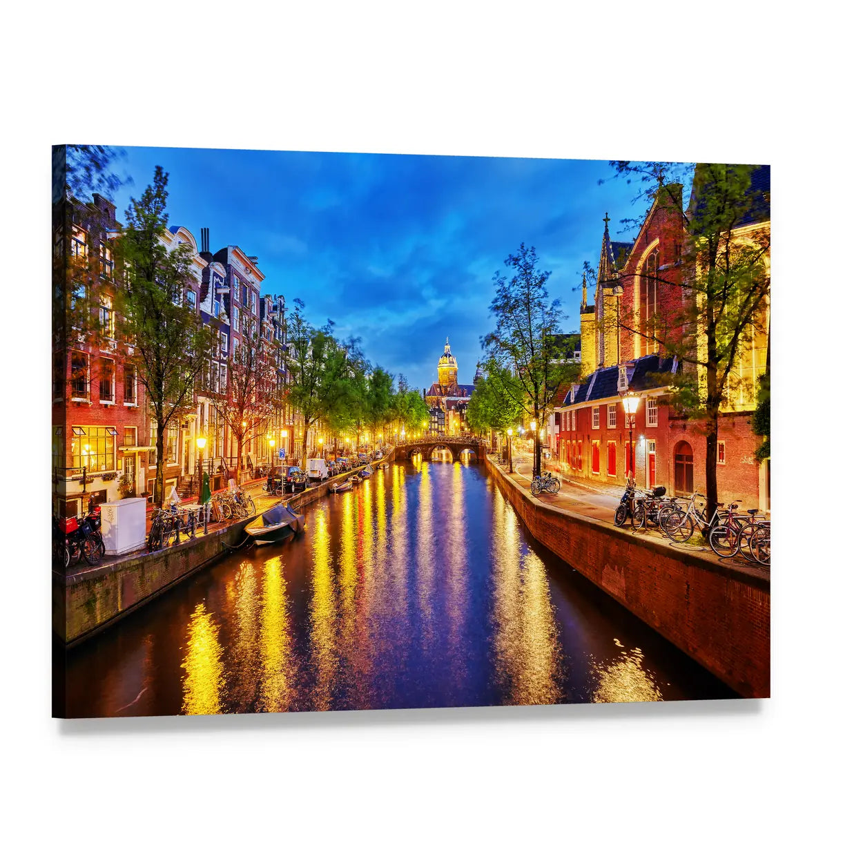 Westerkerk Canal View at Night, Amsterdam Canvas Wall Art, single panel gallery wrapped canvas, angled product view