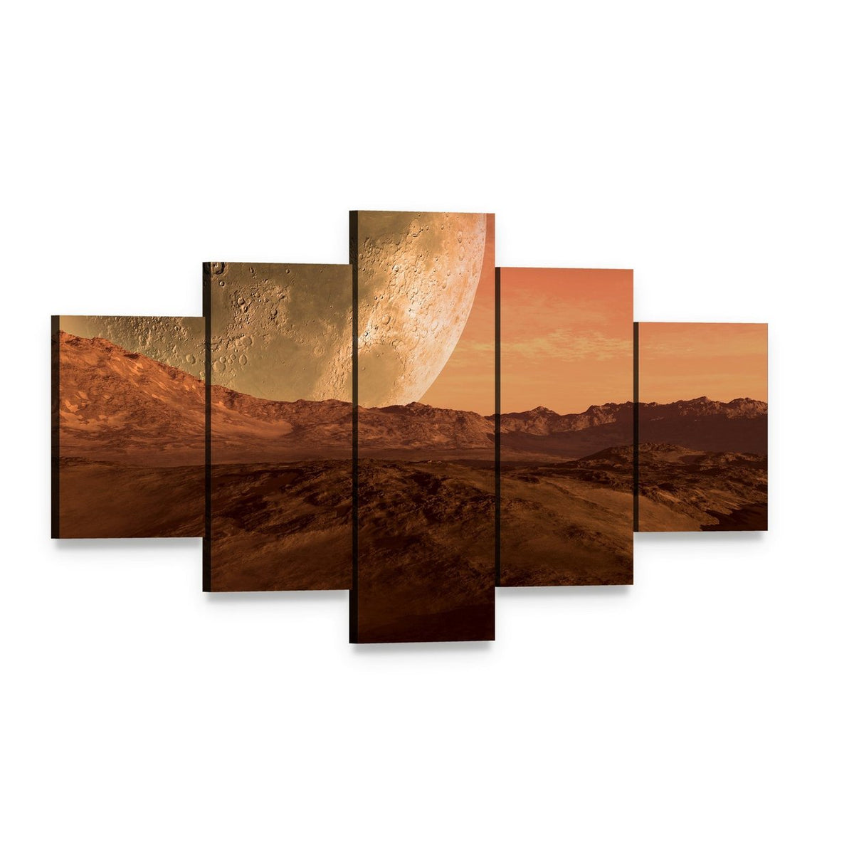 Planet with Arid Landscape Canvas Wall Art, 5 panel 5 Star layout gallery wrapped canvas set, angled product view