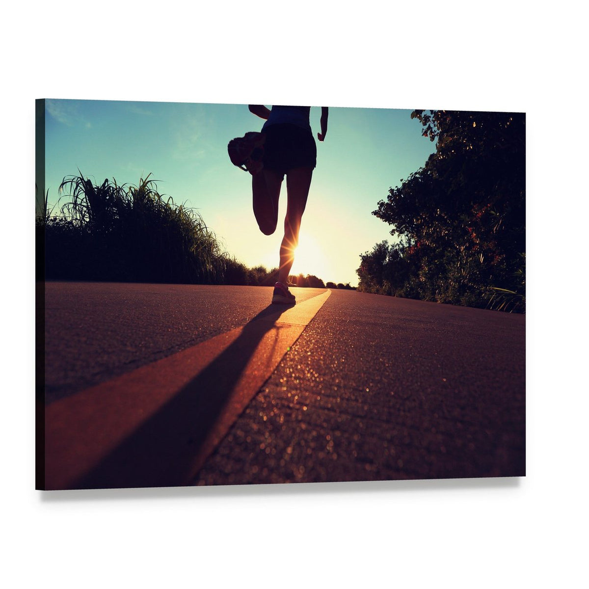 Young Runner at Sunrise Canvas Wall Art, single panel gallery wrapped canvas, angled product view
