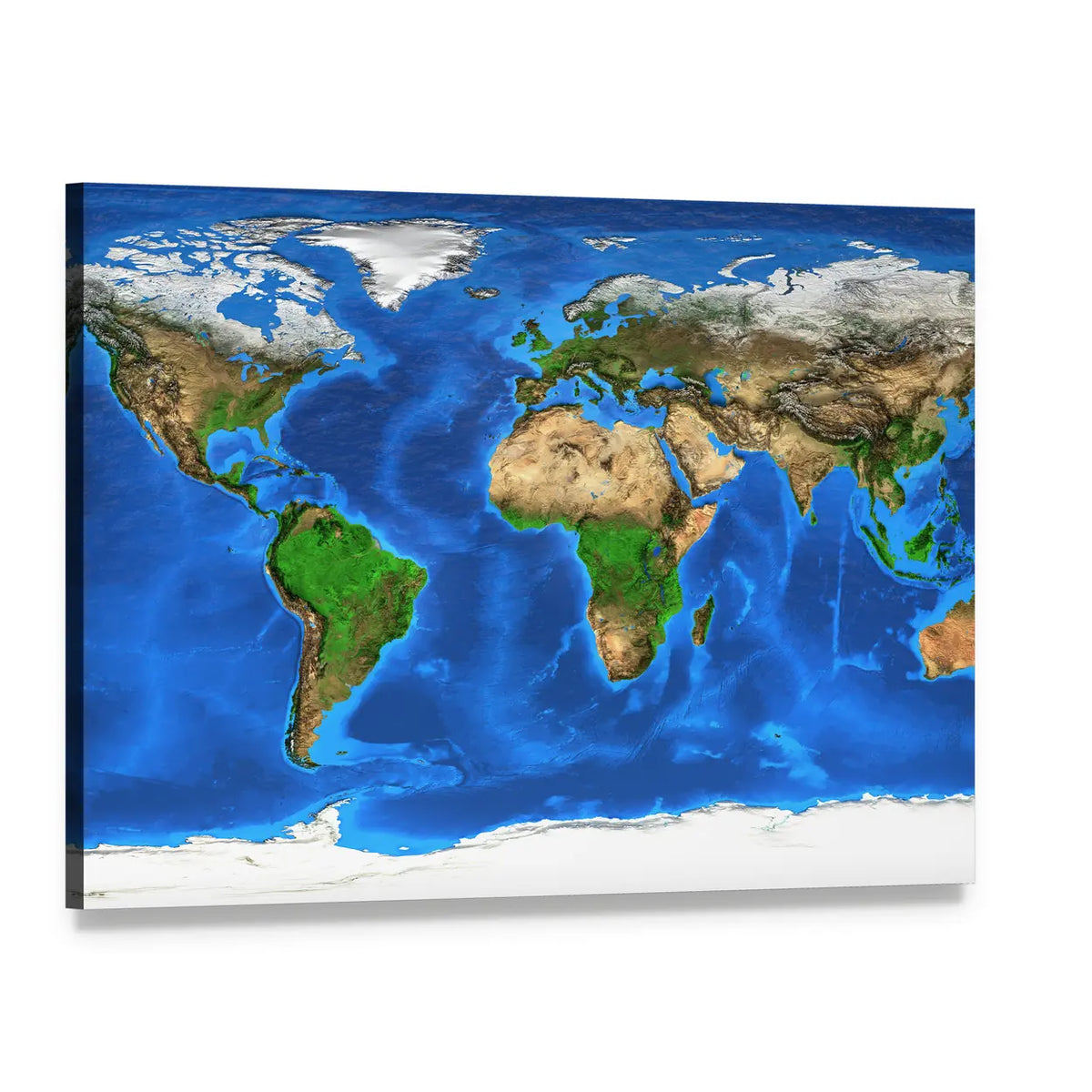 Satellite View of Earth Canvas Wall Art, single panel gallery wrapped canvas, angled product view