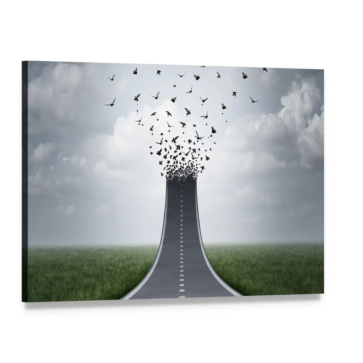 Road Dissolving Into Birds Canvas Wall Art, single panel gallery wrapped canvas, angled product view