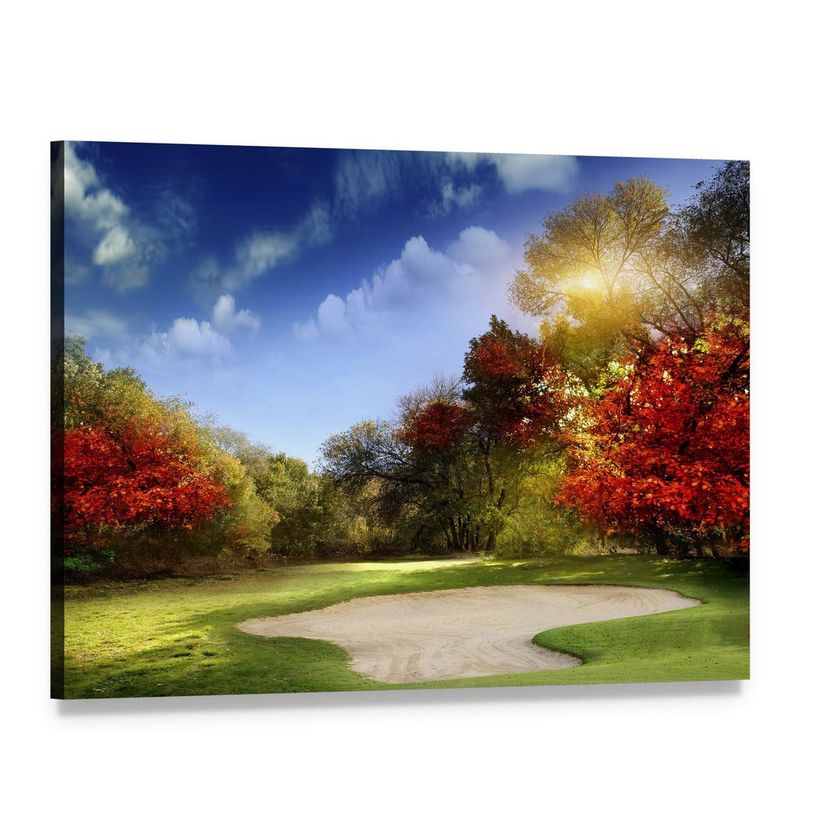 Golf Course in Autumn Canvas Wall Art, single panel gallery wrapped canvas, angled product view