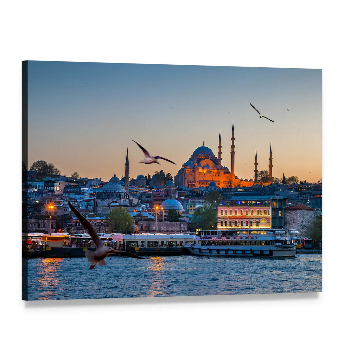 Istanbul at Dusk with Suleymaniye Mosque Canvas Wall Art, single panel gallery wrapped canvas, angled product view