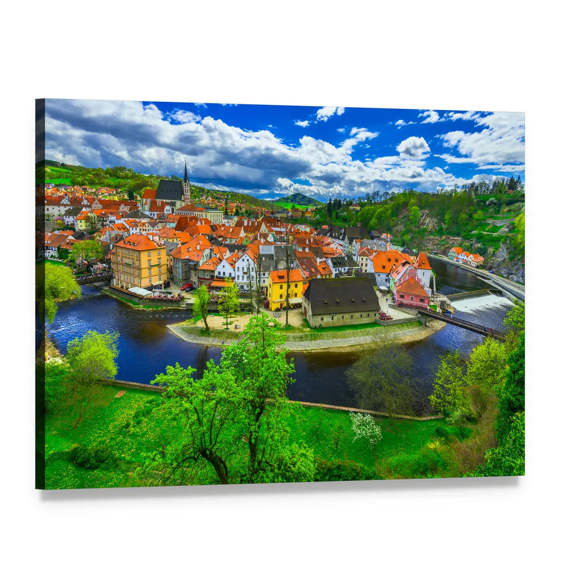 Cesky Krumlov River Loop Canvas Wall Art, single panel gallery wrapped canvas, angled product view