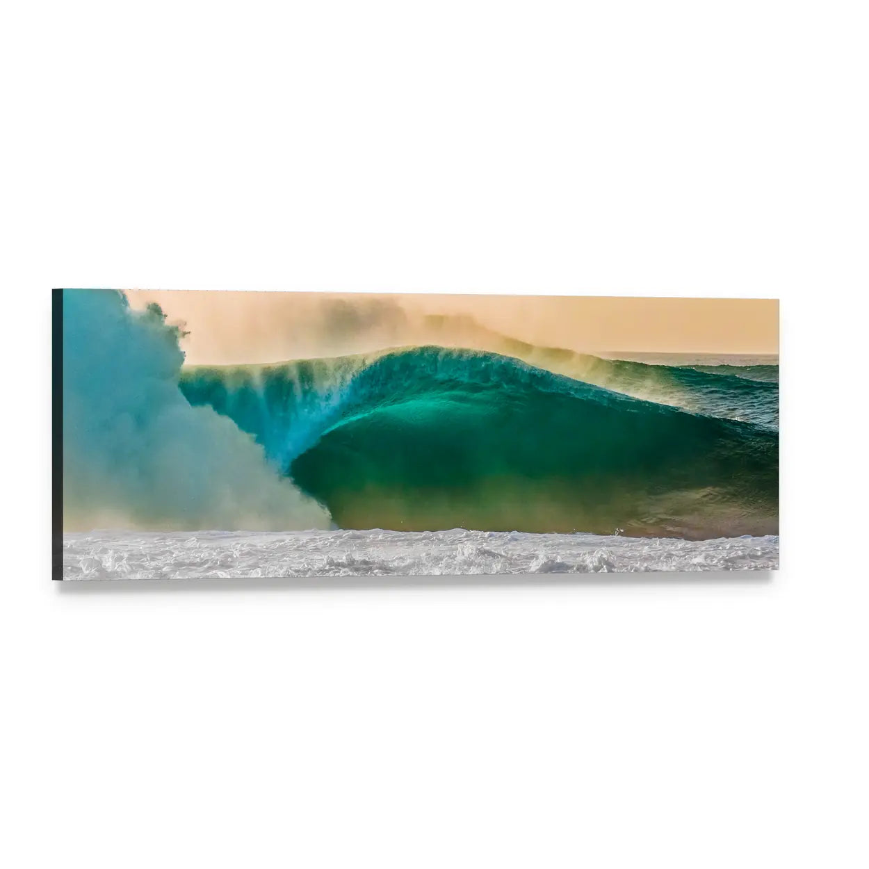 Banzai Pipeline Barrel Wave Panoramic Canvas Wall Art, single panel gallery wrapped canvas, angled product view