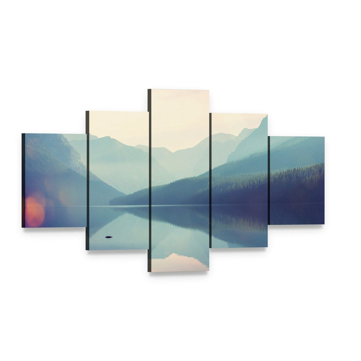 Glacier National Park Lake Reflection Canvas Wall Art, 5 panel 5 Star layout gallery wrapped canvas set, angled product view