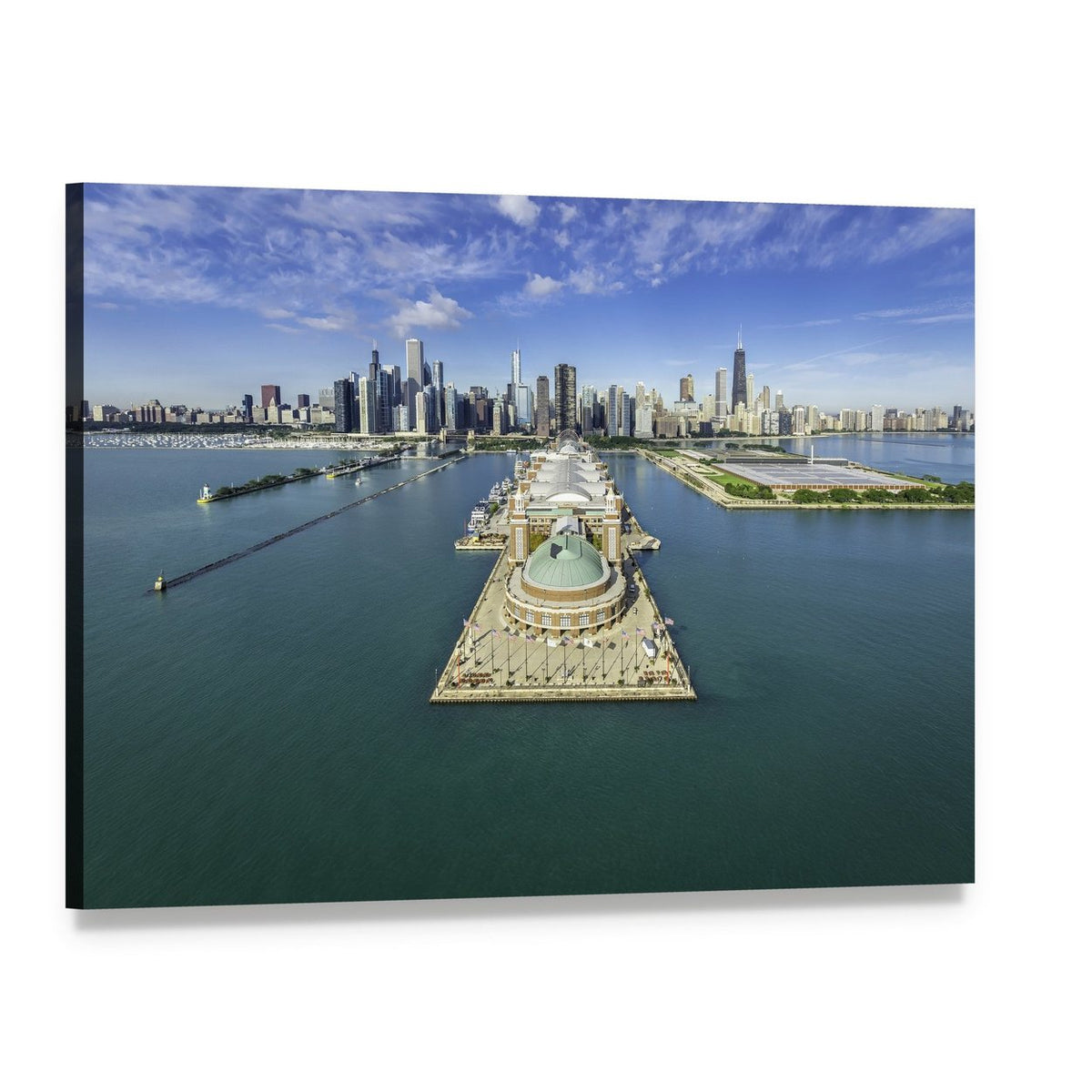 Navy Pier Aerial View Canvas Wall Art, single panel gallery wrapped canvas, angled product view