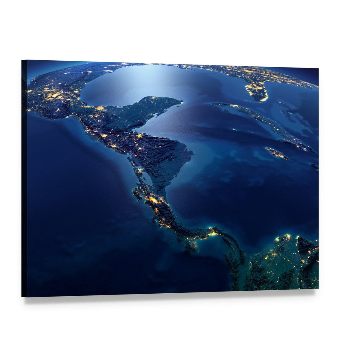 Central America from Space Canvas Wall Art, single panel gallery wrapped canvas, angled product view