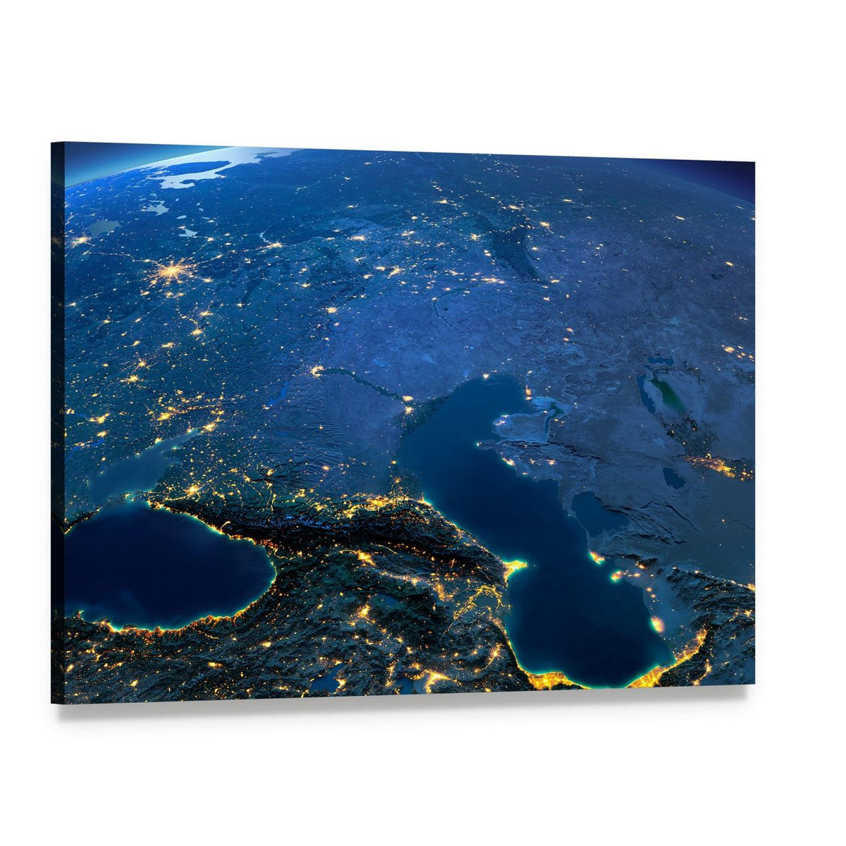 Caspian Sea from Space Canvas Wall Art, single panel gallery wrapped canvas, angled product view