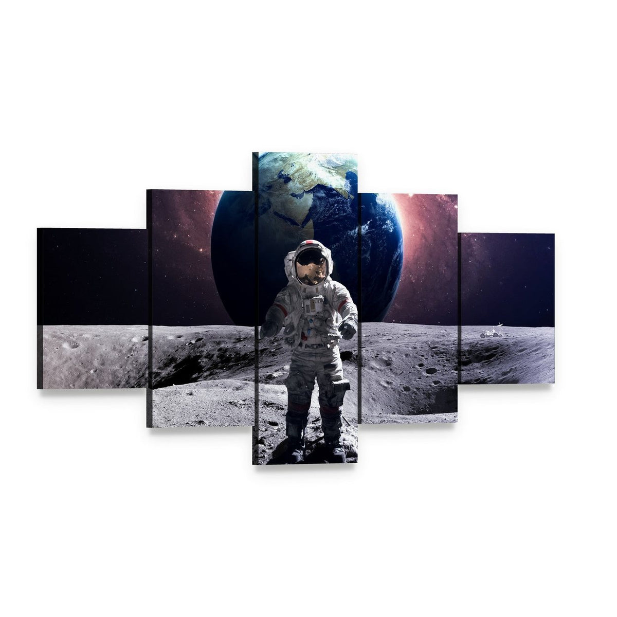 Astronaut Spacewalk Canvas Wall Art, 5 panel 5 Star layout gallery wrapped canvas set, angled product view