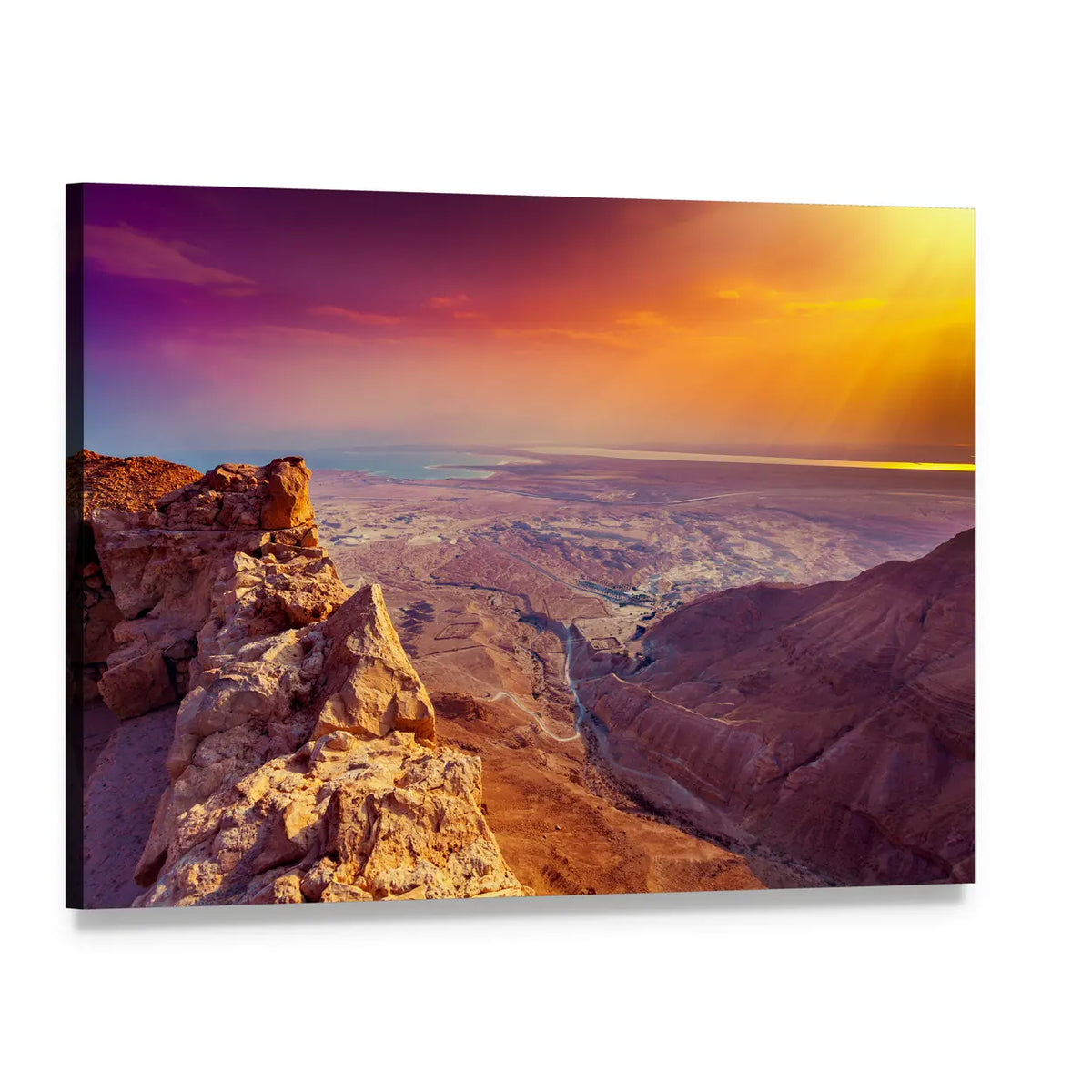 Sunset Over Desert Canyon Canvas Wall Art, single panel gallery wrapped canvas, angled product view