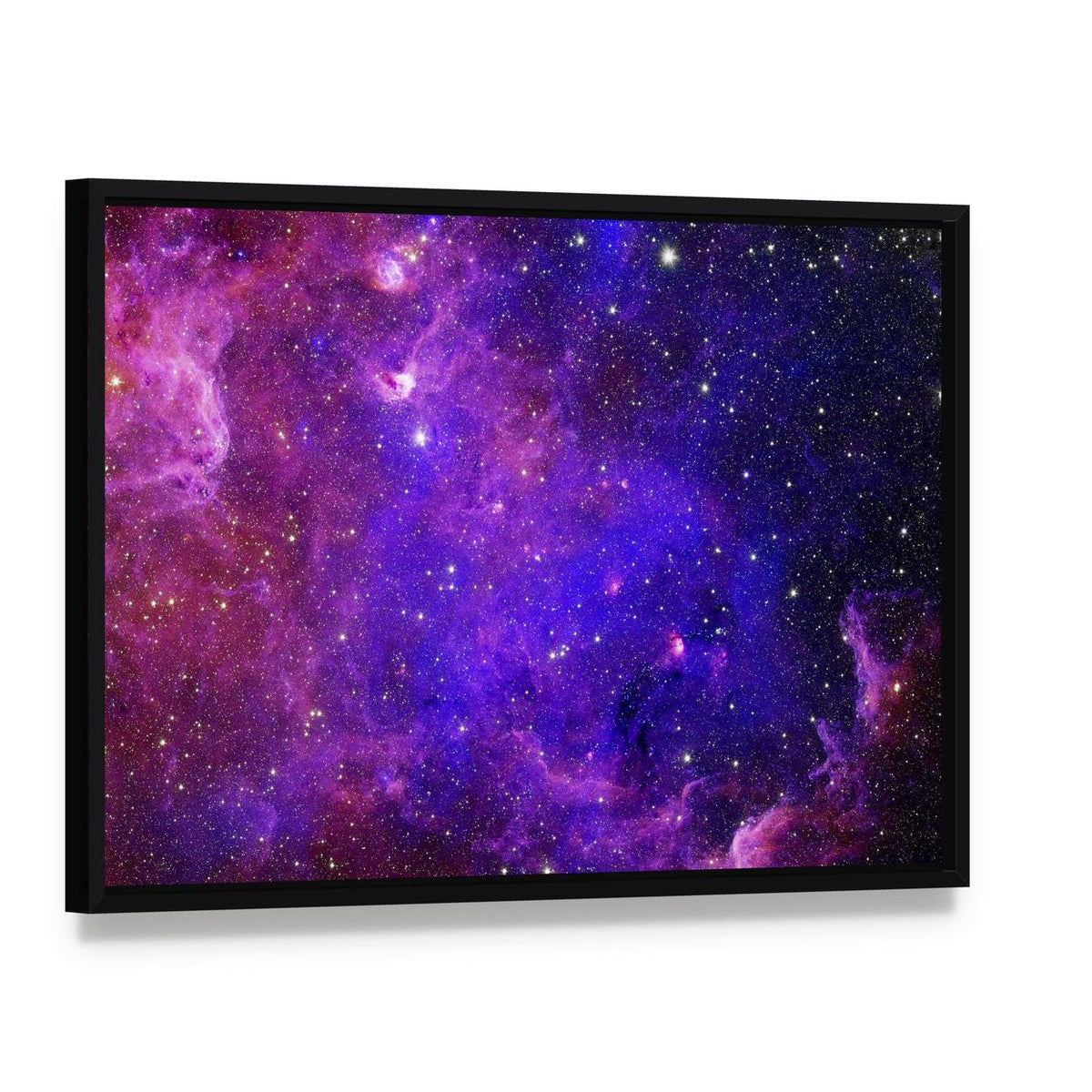 Colorful Carina Nebula Canvas Wall Art, framed canvas in a black floater frame, angled product view