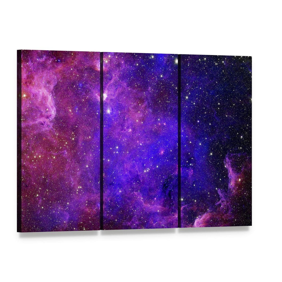 Colorful Carina Nebula Canvas Wall Art, 3 panel 3 Horizontal layout gallery wrapped canvas set, angled product view