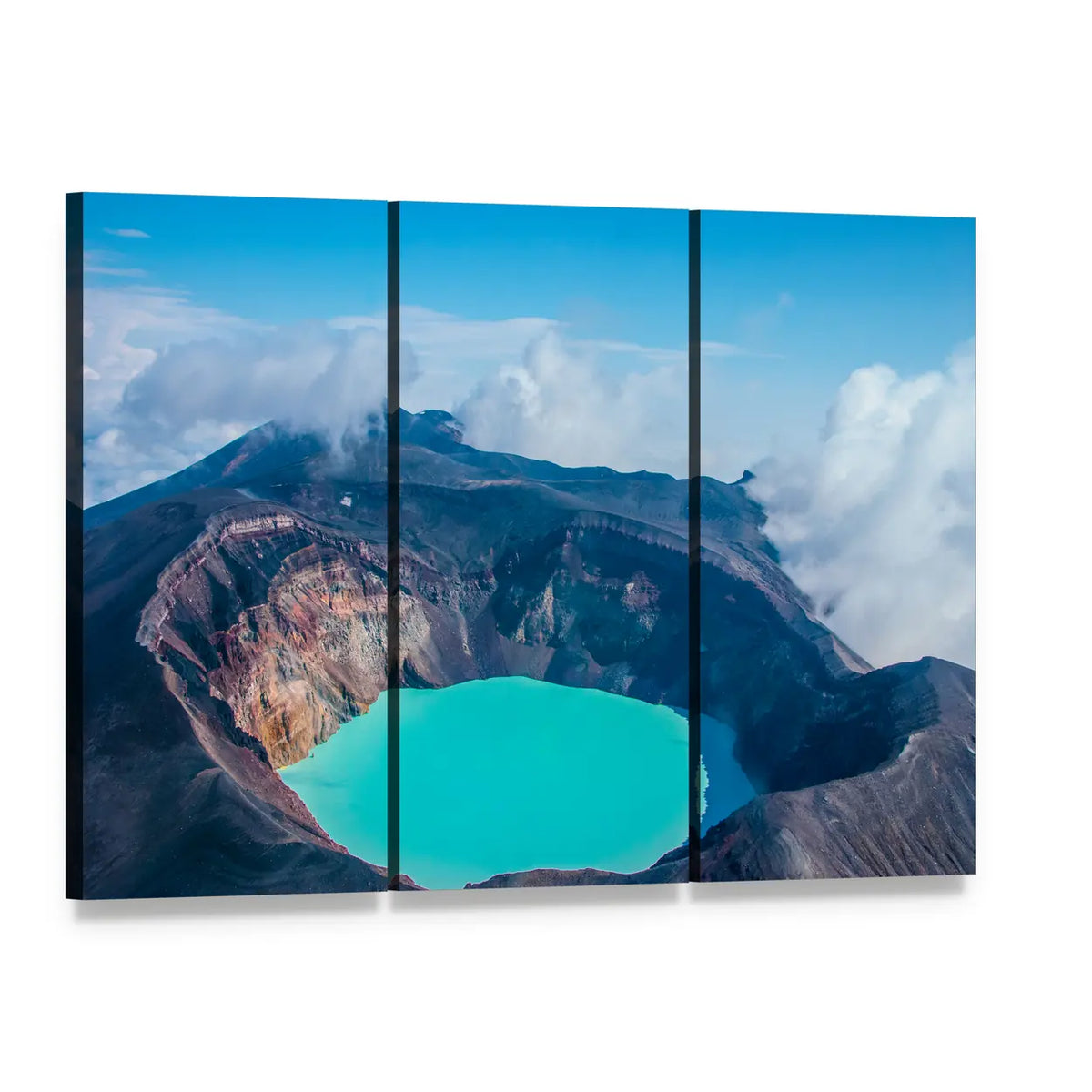 Sulfur Lake in Volcanic Crater, Russia Canvas Wall Art, 3 panel 3 Horizontal layout gallery wrapped canvas set, angled product view