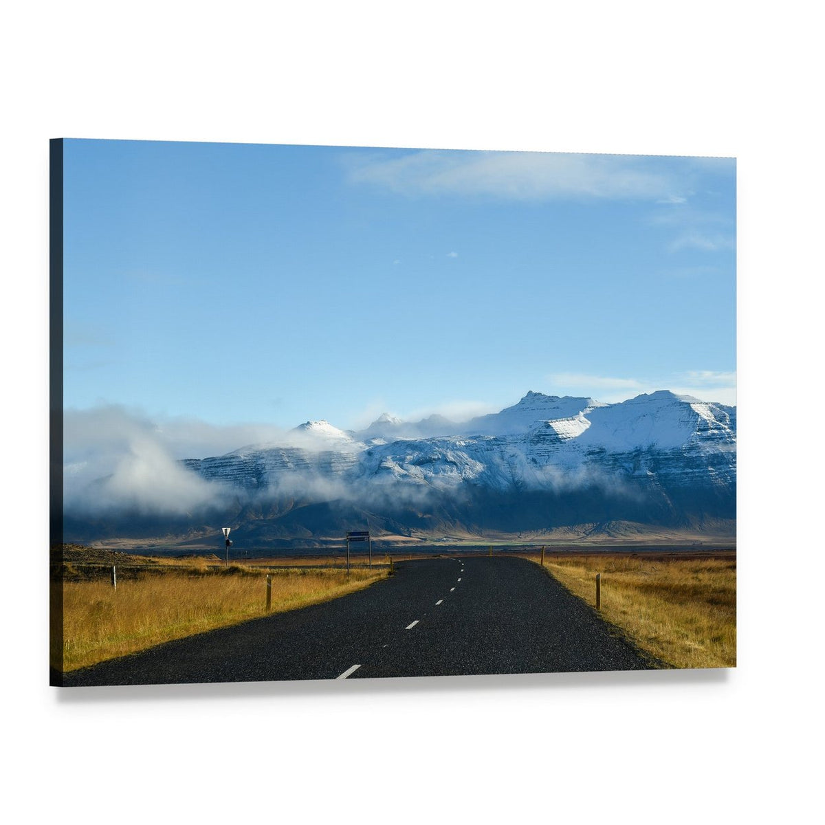 Road to Snow-capped Mountains Canvas Wall Art, single panel gallery wrapped canvas, angled product view
