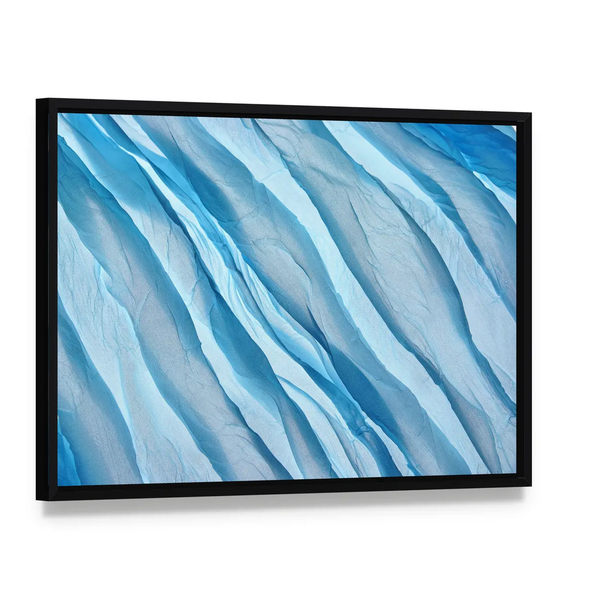 Soft Blue Chiffon Waves Canvas Wall Art, framed canvas in a black floater frame, angled product view