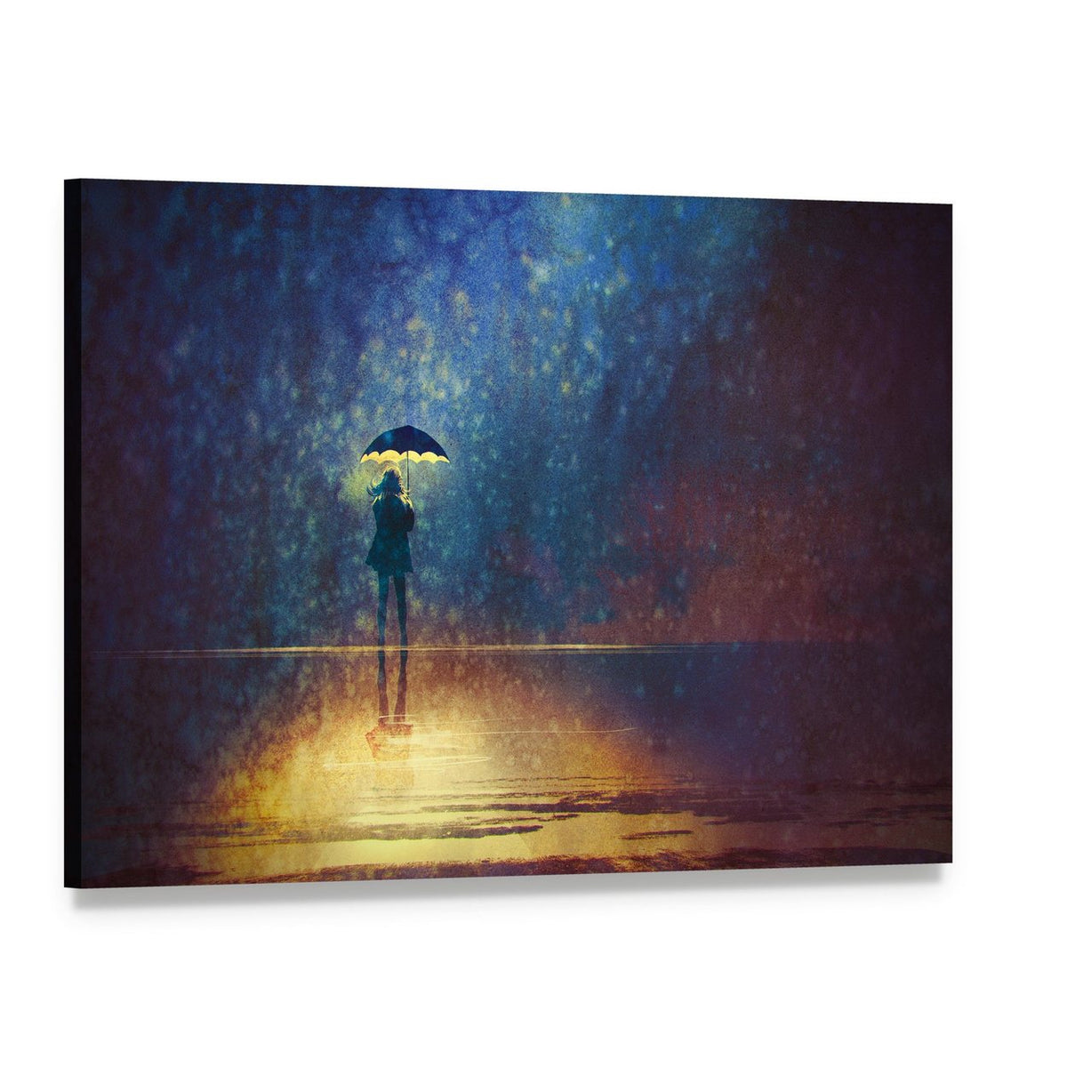 Woman Under Umbrella Canvas Wall Art, single panel gallery wrapped canvas, angled product view