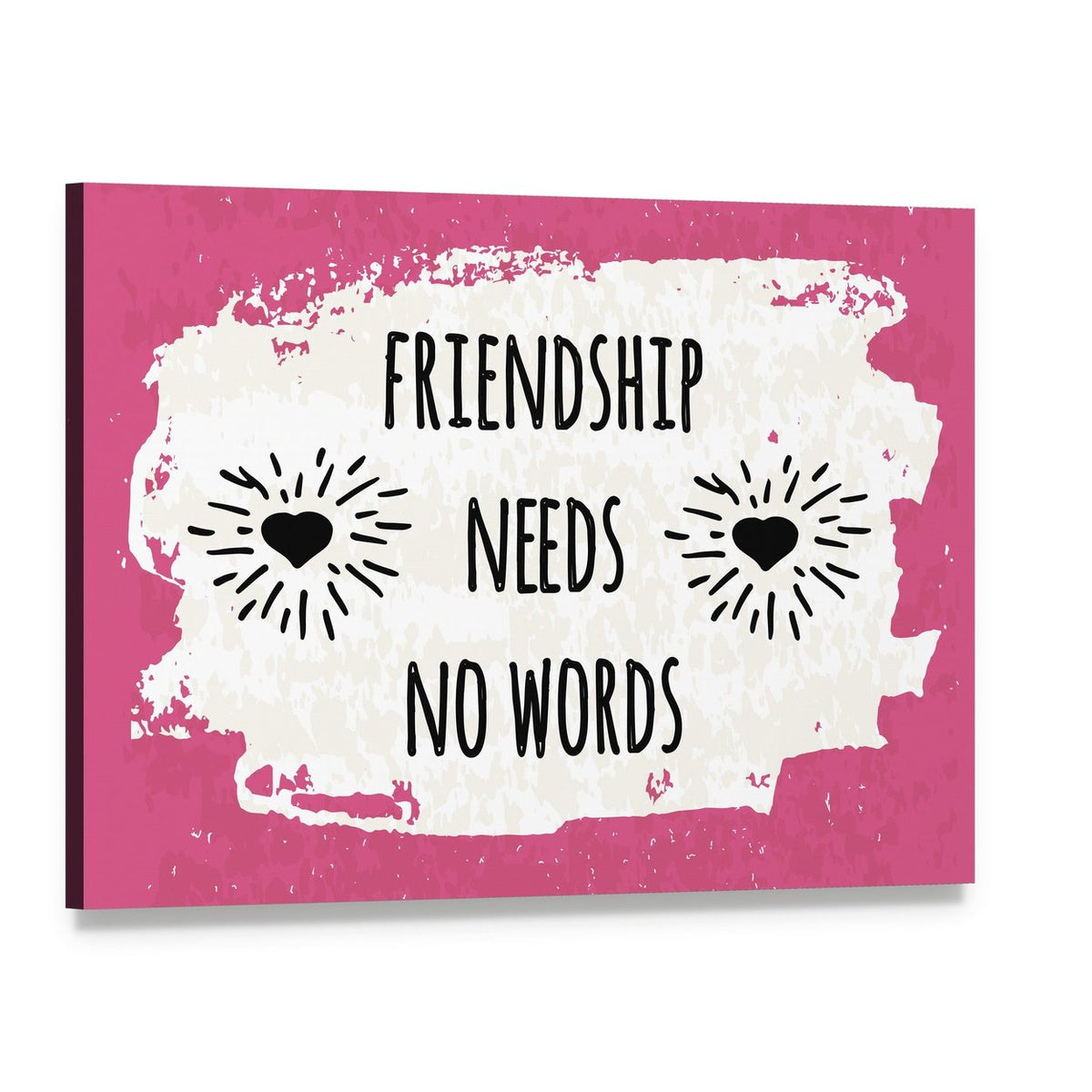 Friendship Needs No Words Quote Canvas Wall Art, single panel gallery wrapped canvas, angled product view