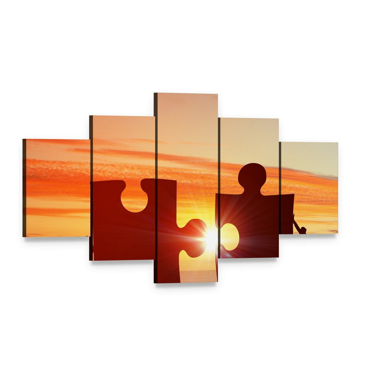 People Connecting Puzzle Pieces Canvas Wall Art, 5 panel 5 Star layout gallery wrapped canvas set, angled product view