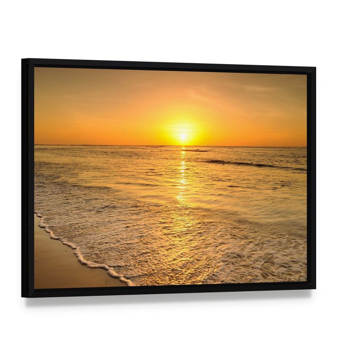 Beach Sunset Thailand Canvas Wall Art, framed canvas in a black floater frame, angled product view