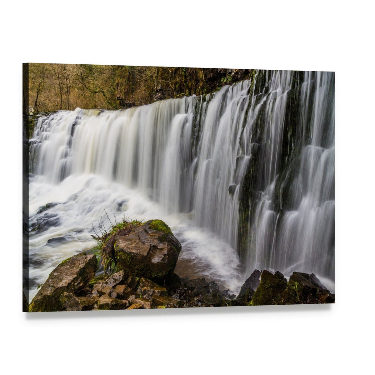 Sgwd Isaf Clun-gwyn Falls Canvas Wall Art, single panel gallery wrapped canvas, angled product view