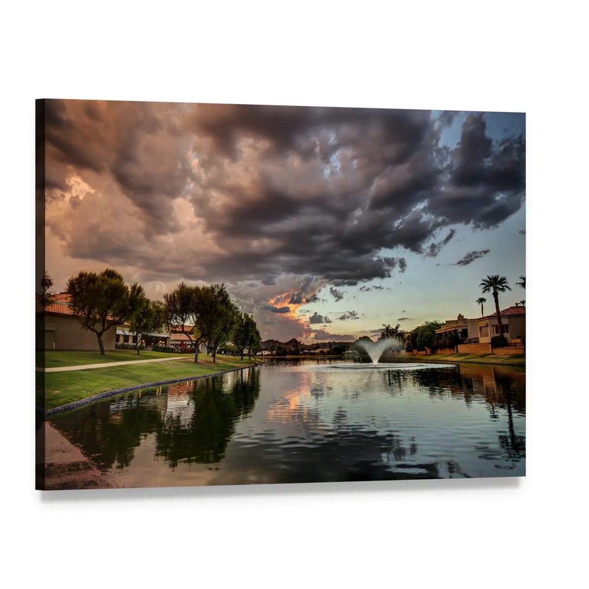 Marguerite Lake at Sunset Canvas Wall Art, single panel gallery wrapped canvas, angled product view