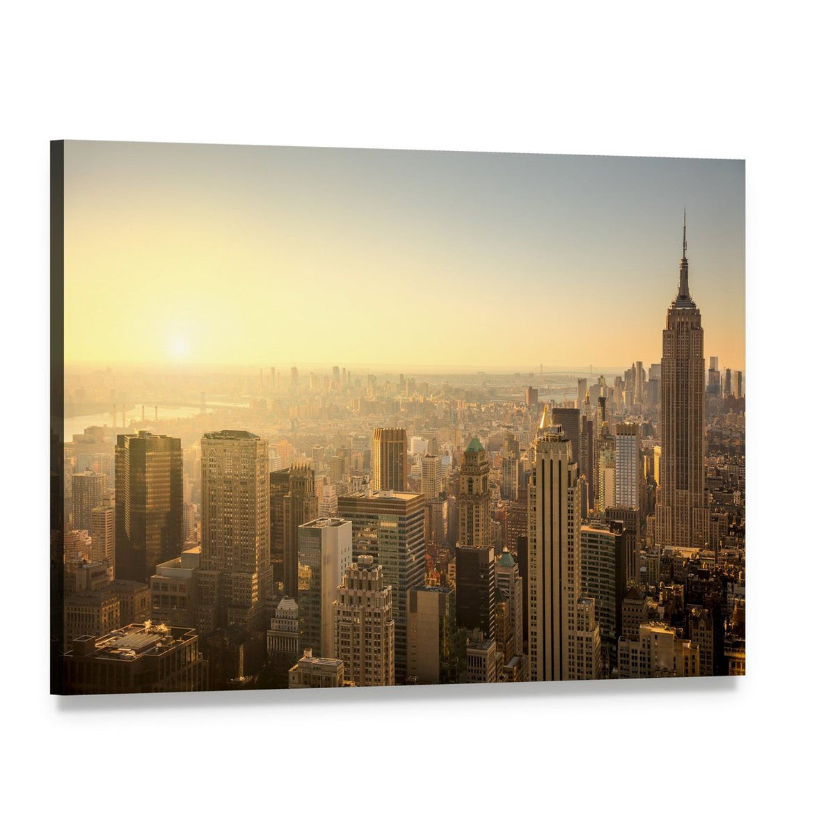 New York City Skyline Canvas Wall Art, single panel gallery wrapped canvas, angled product view